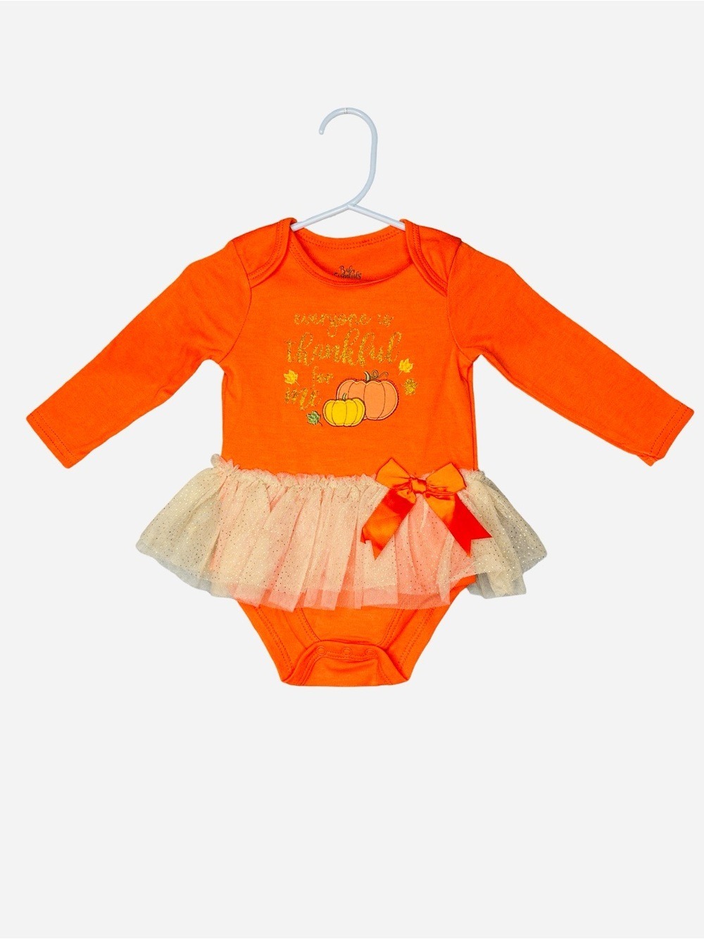Baby Essentials Orange Pumpkin Tutu Bodysuit with Cream Tulle 12 months